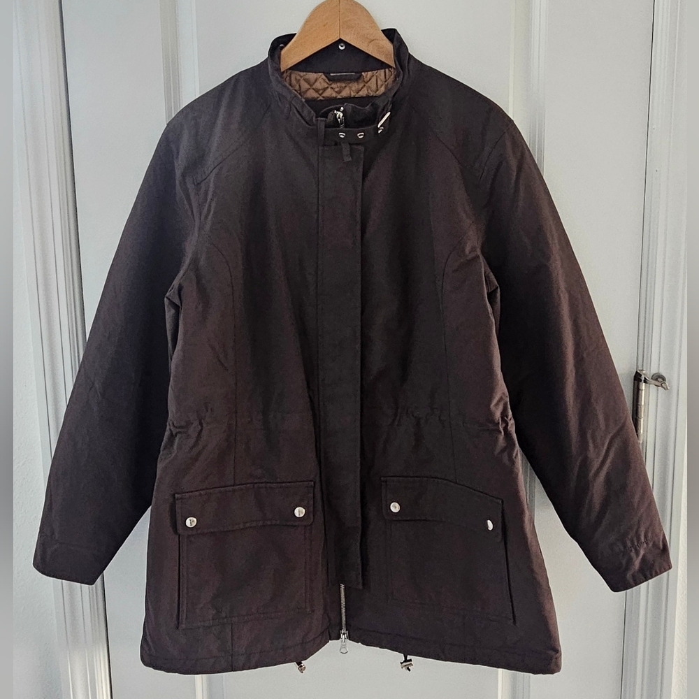 Lands'End Brown zip/snap clousure pockets outerwear utility jacket women size L